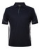 A navy polo shirt with grey accents and a collar. The shirt features a logo on the chest.