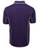 A purple polo shirt featuring white piping, designed with a classic collar and short sleeves. It has a logo on it.
