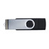 A swivel USB flash drive with a dual 8GB capacity, featuring a sleek black and silver design.