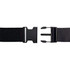 A luggage strap featuring a durable black fabric and a sturdy plastic buckle for secure fastening.