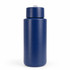 A drink bottle in navy blue, featuring a sleek, cylindrical design and a cap. It includes a logo on the surface.