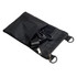 A black neck pouch with a textured pocket, featuring two clips and a zipper closure. It has a simple design.