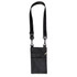 A black neck pouch with a strap and a zippered pocket, featuring a mesh overlay on the front.