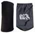 A black polar blanket rolled up next to a grey drawstring bag featuring a logo.