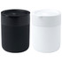 A ceramic tumbler set featuring one black and one white tumbler with silicone wraps and lids. Each tumbler has a smooth finish.