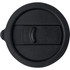 A black lid for a drink bottle, featuring a sliding closure and a textured grip. It has a circular design.