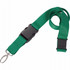 A green lanyard with a black plastic buckle and a metal clip for attaching ID cards or badges.