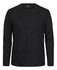 A black long-sleeve t-shirt featuring a round neckline and a brand logo on the tag.