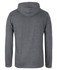 A grey long-sleeve hooded tee with a back view, featuring a simple design and a logo.