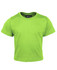 A lime green infant t-shirt with short sleeves and a round neckline, featuring a brand logo on the inside.