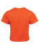 An orange infant tee with short sleeves, featuring a simple design and a logo on the back.