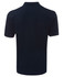 A navy polo shirt featuring a collar and short sleeves, with a logo displayed on the back.