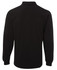 A black long-sleeve polo shirt with a collar and a plain back, featuring a logo.