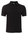 A black polo shirt with a collar, short sleeves, and a buttoned placket. It features a logo on the label.