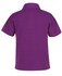 A purple short-sleeved polo shirt with a collar and a logo. The back view displays a simple, classic design.