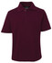 A burgundy short-sleeve polo shirt with a collar and three buttons, featuring a logo.