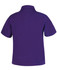 A purple polo shirt with a short sleeve design and a collar, featuring a logo.