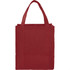A red non-woven grocery tote bag with sturdy handles and a simple design. It features a logo on one side.