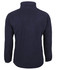 A navy polar fleece jacket featuring a high collar and long sleeves, with a branding logo on it.