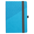 A blue Geo Notebook featuring a textured geometric design, secured with a grey elastic band.