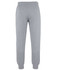 Grey track pants featuring an elastic waistband and fitted cuffs, with a logo present.