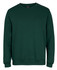 A green jumper with a crew neck and long sleeves, featuring a logo on the label.