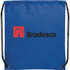 A blue drawstring sportspack with a black logo. The bag features two black drawstrings for easy closure.