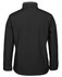 A black soft shell jacket with a high collar, featuring a back view and a simple, sleek design.