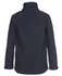 A soft shell jacket in navy blue featuring a high collar and long sleeves. It has a clean, simple design with a logo.