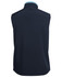 A dark navy three-layer softshell vest with a high collar and a smooth finish, featuring a logo.