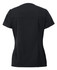 A black ladies scrub top with short sleeves and a simple design, featuring a logo on the back.