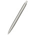 A recycled stainless steel ballpoint pen with a sleek silver finish and a branding logo.