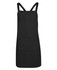 A black canvas apron with cross back straps and a front pocket, featuring a logo.