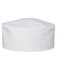 A white chef's cap with a rounded top, featuring a logo on the front.