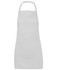 A plain grey apron featuring an adjustable neck strap and a simple design with a logo.