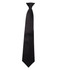 A black clip-on tie with a smooth finish, suitable for formal or casual occasions.