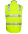 A high-visibility yellow softshell vest with reflective stripes and a logo. Suitable for workwear.