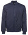 A navy blue bomber jacket featuring a zip front and a pocket on the sleeve. It has a ribbed hem and cuffs.