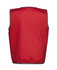 A red tricot sports vest with grey trim, designed for kids, featuring a logo on the back.