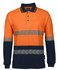 High-visibility long-sleeve polo shirt in orange and navy, featuring reflective segmented tape and a chest pocket.