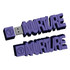 A purple 2D custom USB flash drive shaped like the word "NURTURE," featuring a logo on one end.
