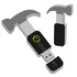 A grey and black custom USB flash drive shaped like a hammer, featuring a logo on its surface.