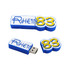 A blue and white 2D custom USB flash drive featuring a logo and the number 83 on it.