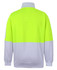 A high-visibility fleece jumper in bright yellow and grey, featuring a collar and long sleeves, with a logo on the side.