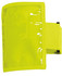 A bright yellow plastic pocket sleeve band with an elastic strap, designed for holding badges or identification.