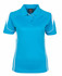 A turquoise polo shirt for women with white accents and a branded logo on the chest. Short sleeves and a classic collar.