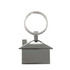 A house-shaped metal keyring in silver, featuring a keyring loop and a simple design.