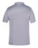 A grey polo shirt with contrasting details and a logo on the back. Short sleeves and a classic collar design.