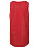 A red singlet featuring a mesh design and a logo on the back.