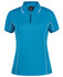 A blue piping polo shirt for ladies featuring a classic collar and contrasting white trim. Includes a logo.